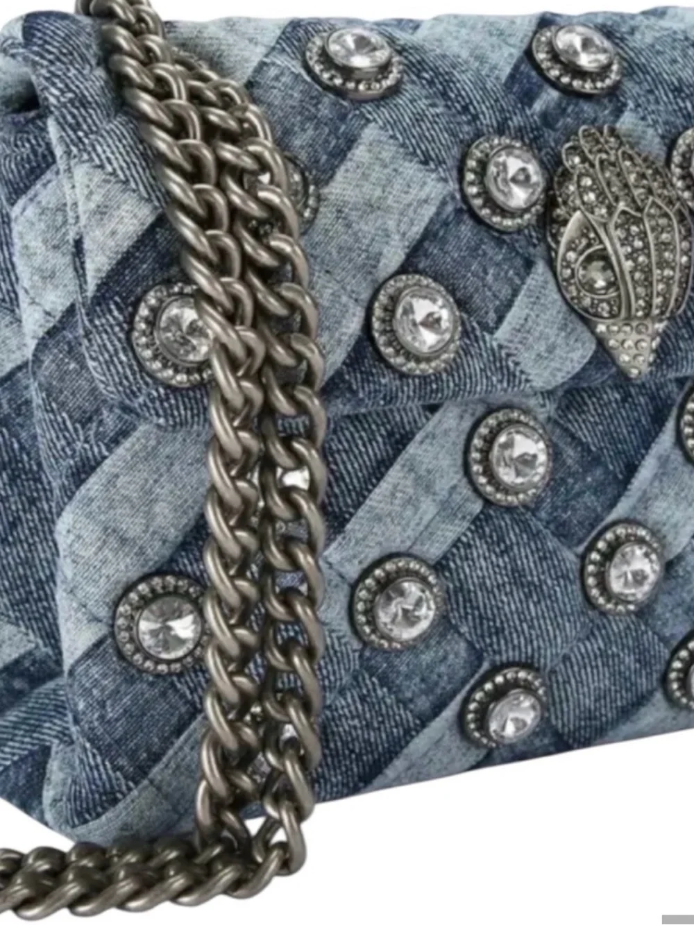 NWT Kurt Geiger Studded Quilted Denim Bag with Adjustable Chain Strap - 💙
